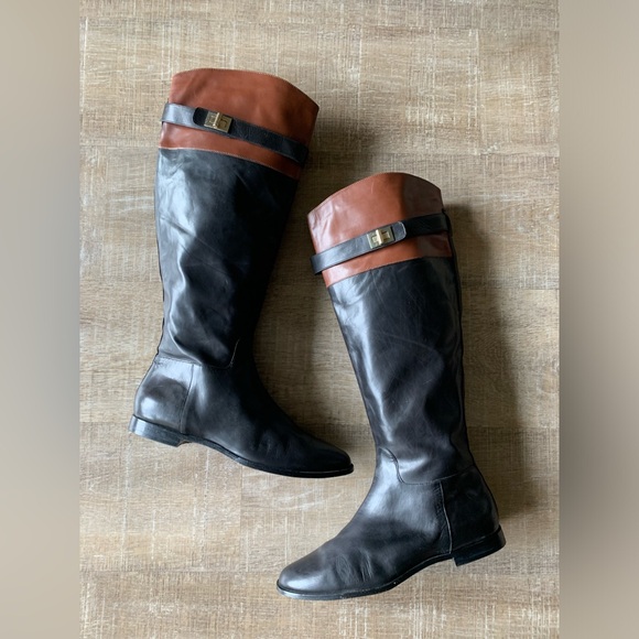 Cole Haan NikeAir Tall Knee High Riding Black Brown Leather Boots Women’s 9B - Picture 7 of 16